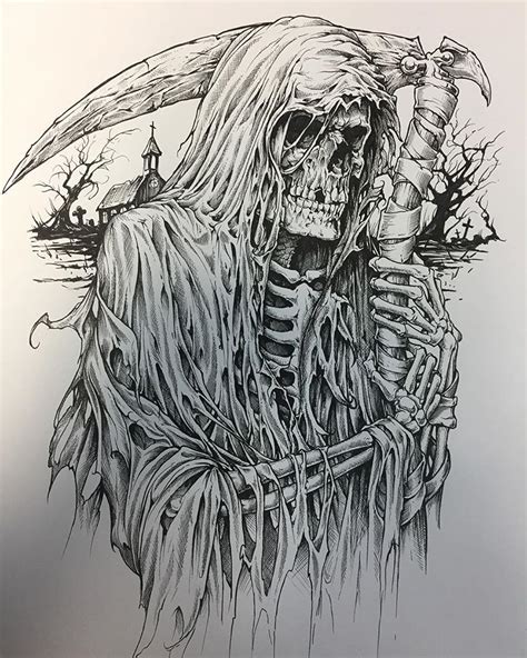 In Skull Art Drawing Grim