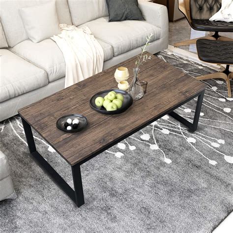 The base is steel with a modern matte black finish. Aingoo Rustic Industrial Coffee Table with Metal Frame ...