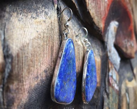 Large Lapis Lazuli Dangle Earrings For Women Southwestern Native