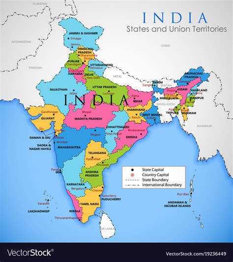 Detailed Map India Asia With All States And Vector Image