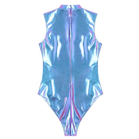 Us Sexy Women Swimsuit Shiny Metallic Sleeveless High Cut Thong Leotard Bodysuit Ebay