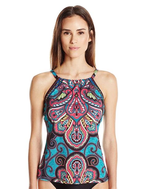 24th and ocean women s bejeweled paisley high neck tankini at amazon women s clothing store