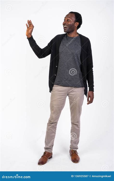 Full Body Shot Of Happy African Man Waving Hand Stock Image Image Of