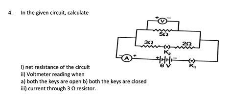A voltmeter is connected in parallel to the component whose voltage is being measured. In the given circuit, calculate i) net resistance of the ...
