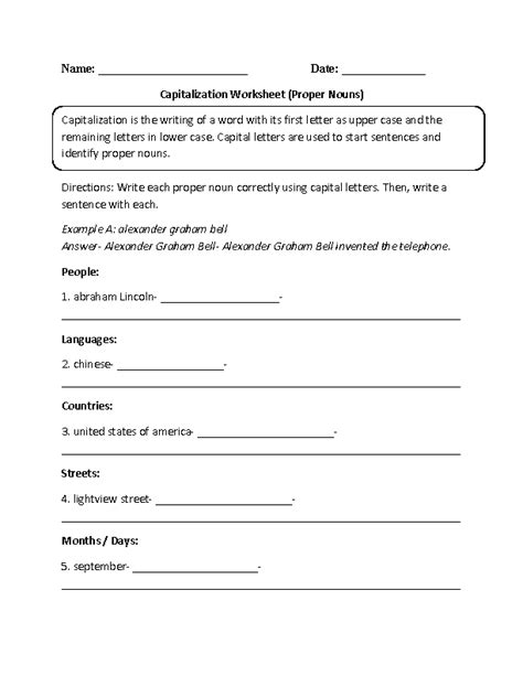 Printable Capitalization Worksheet 4th Grade