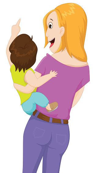 mother holding her son and showing something stock illustration download image now istock