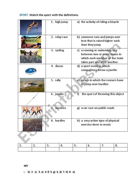Sport 2 Matching Exercise Esl Worksheet By Korova Daisy