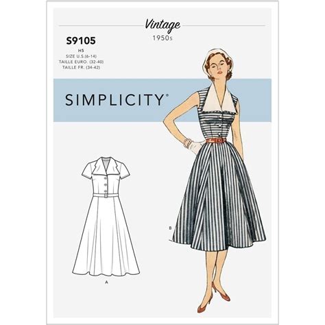 Misses Vintage Dress With Detachable Collar Simplicity Sewing Pattern