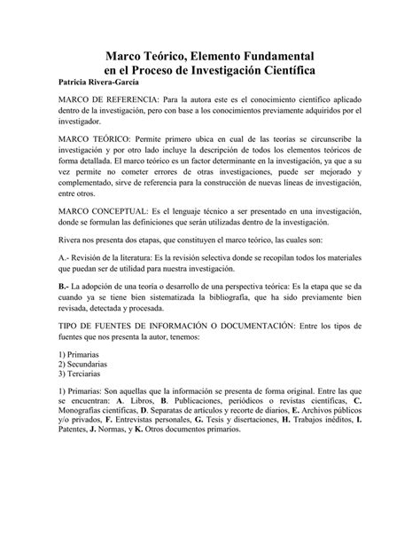 Marco Teórico Elemento Fundamental En El Proceso De Investigación