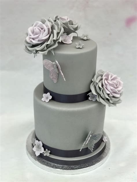 2 Tier Grey And Lavender Wedding Cake Cake Wedding Cake Prices