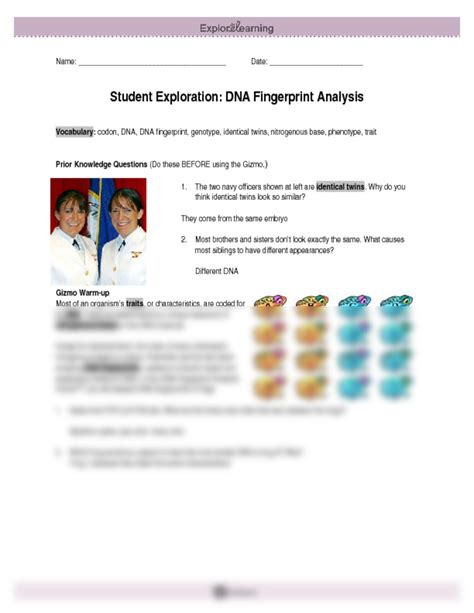 Allele, codon, dna, dna sequence, gene, genotype, identical twins, nitrogenous base, phenotype, trait. DNAFingerprintSE (1).doc - Biology Ii with Martin at ...