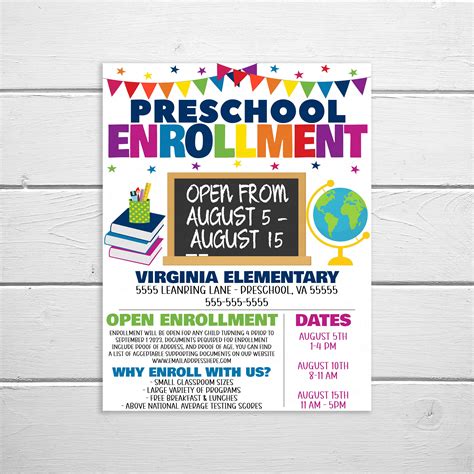 Preschool Enrollment Registration Flyer Any Grade Editable Etsy