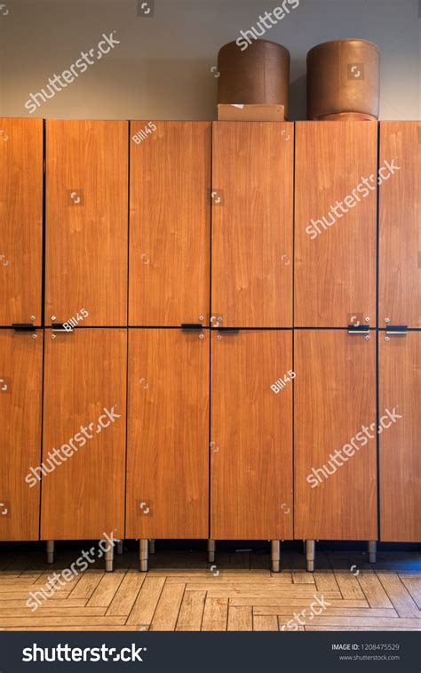 Modern Wood Lockers Cabinets Locker Room Stock Photo 1208475529