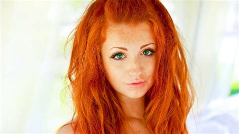Women Model Redhead Long Hair Freckles Portrait Green Eyes