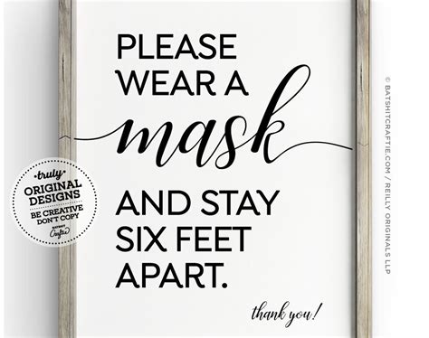 Wear A Mask And Stay 6 Feet Apart Printable Sign Office Etsy