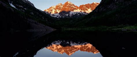 Download Wallpaper 2560x1080 Lake Mountain Reflection Dusk Dual Wide