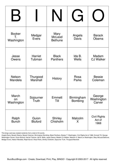 Black History Bingo Cards To Download Print And Customize