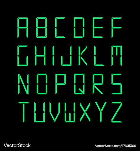 Digital English Alphabet Green Font Royalty Free Vector