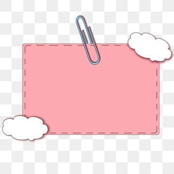 A Pink Paper With Clouds On It And A Clipping For The Label To Put On