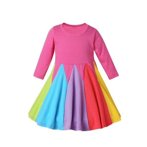 Anself Girls Rainbow Dress Princess Dress Pink Cute Toddler Baby Girl