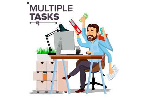 Multiple Tasks Businessman Vector Many Hands Efficiency And