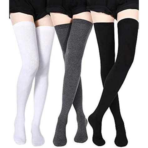 3 pairs extra long socks thigh high cotton boot stockings girls women black 3 ebay