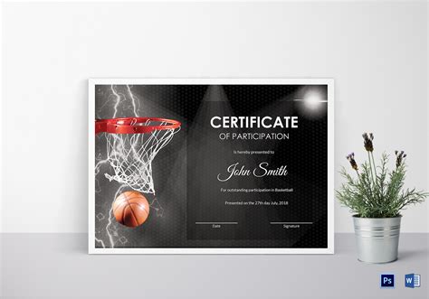 Basketball Participation Certificate Design Template In Psd Word