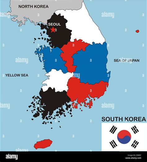 South Korea Map Atlas Map Of The World Political Illustration Flag