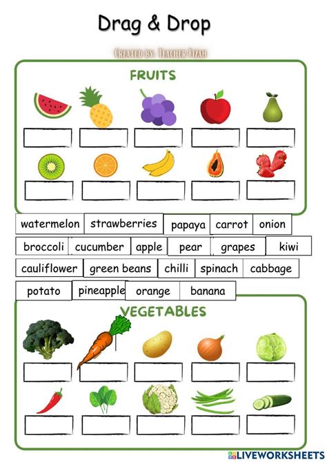 Categorize Fruits And Vegetables Worksheet Name Of Vegetables Fruit