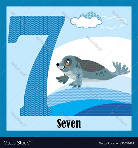 Flat Animal Numbers 7 Royalty Free Vector Image