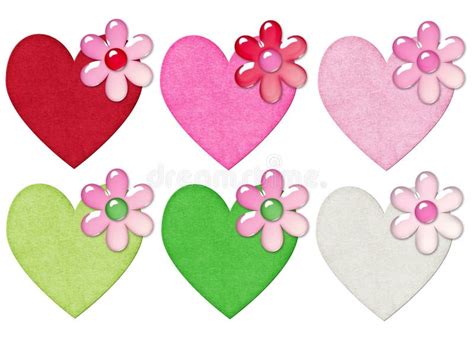 Two Pink Hearts With Glitter Flowers Stock Illustration Illustration