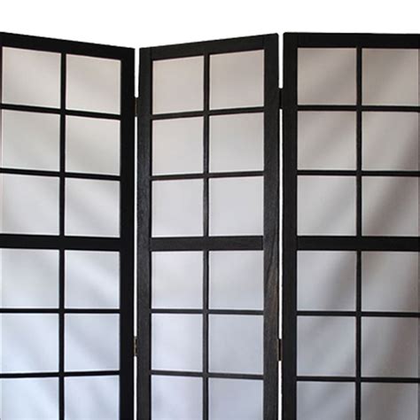 3 Panel Room Divider With Frosted Glass Like Plastic Inserts Black And