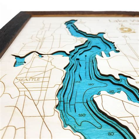 Lake Washington Wa Single Depth Wood Map 11″ X 14″ On
