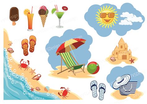 Summer Beach, Clipart, Vector, SVG, PNG . (vr) (72169) | Illustrations ...