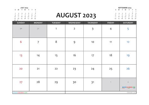 Editable Calendar Template August 2023