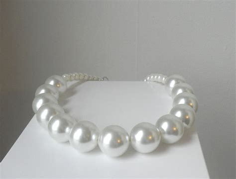 Chunky White Pearl Necklace Statement Big Beads Huge Choker