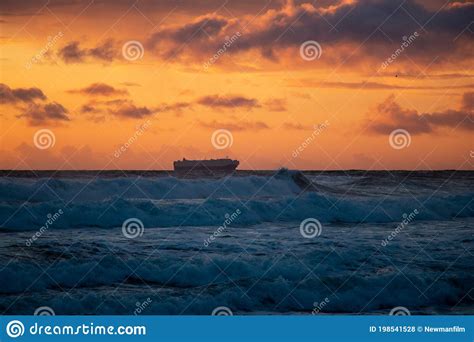 A Boat And Sunset Off The Coast Of San Francisco Stock Photo Image Of