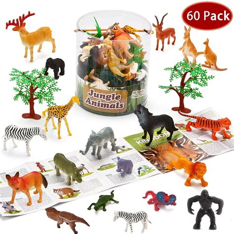Joyx 60piece Safari Jungle Animal Figures Toddler Toy Set Realistic