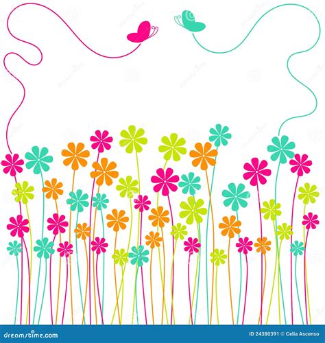 Spring Flowers Field Butterflies Greeting Card Stock Image