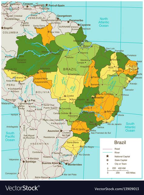 Brazil Political Map With Selectable Territories Vector Image