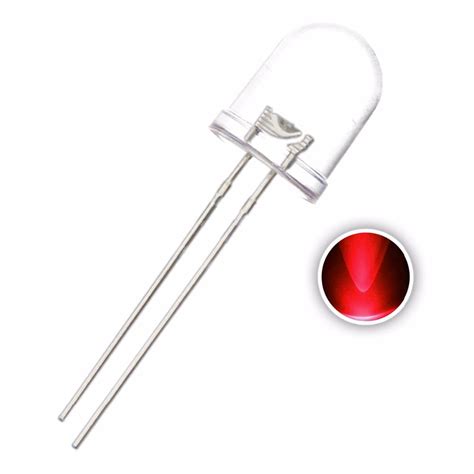 50pcs 10mm Red Led Diode Water Clear 20ma 2v 620 625nm Round Through