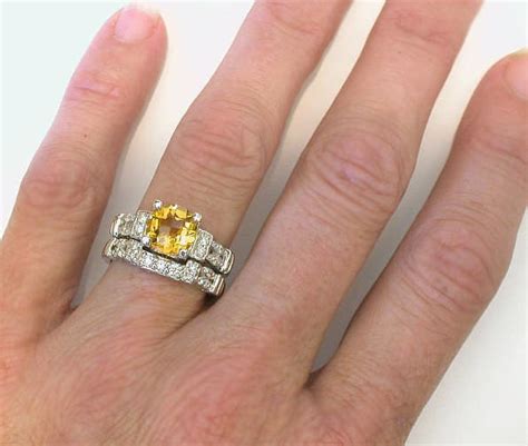 Citrine Diamond Engagement Ring In K White Gold With Three Matching