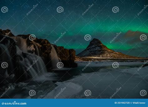 Northern Light Aurora Borealis At Kirkjufell In Iceland Kirkjufell