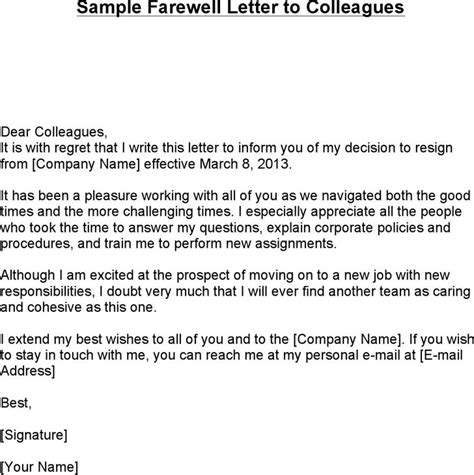 Sample Farewell Letter To Colleagues Farewell Letter To Colleagues