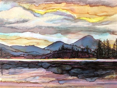 Lake Sunset Landscape Painting Art Prints And Greeting Cards Raggzz