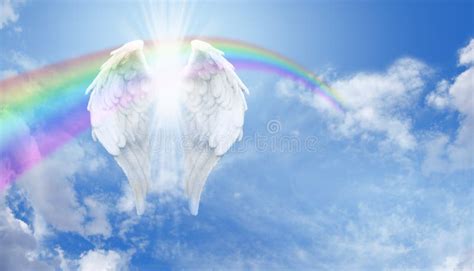 Angel Wings And Rainbow On Blue Sky Stock Photo Image Of Bright