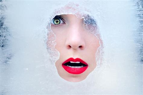 Premium Photo Beautiful Young Woman Face In Ice Cold Frozen Winter