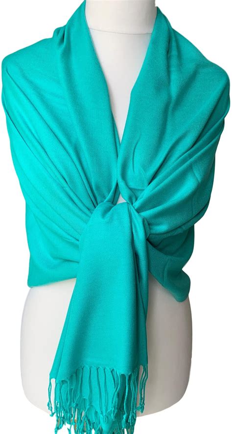 Green Pashmina Wrap Ladies Cashmere Silk Blend Shawl Plain Oversized