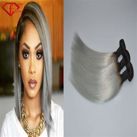 Silver Grey Hair Weave Ombre Grey Brazilian Virgin Hair Straight Gray