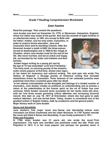 Reading Comprehension Worksheets Grade 7
